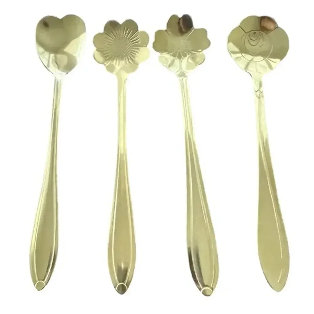 Four Gold Tone Coffee‎ Dessert Spoons 5”